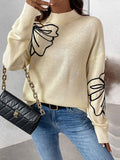 thanksgiving outfit Tineit Casual Knitted Turtleneck Sweaters Women Retro Loose Flower Printed Pullover Sweater Female Autumn Thin Chic Versatile Tops