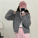 thanksgiving outfit Tineit Autumn Casual Knitted Cardigan Women Korean Chic Solid Long Sleeve Zipper Sweater Fashion All Match Preppy O Neck Outwear