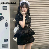 Tineit Spring Autumn Sweet Gentle Wind Bow COS Little Maid Sets Chic Lolita College Style Folded Y2k Dress Кастюмы Для Женщин