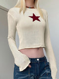 Tineit Y2K Star Pattern Boat Neck Pullover Sweater