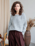 Tineit Beads Knitted Casual Sweater Women Long Sleeve O-neck Loose Chic Pullover Female Jumper 2025 Autumn Solid Tops Warm Sweaters