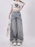 christmas outfit Tineit Women Light Blue Y2k Baggy Jeans Harajuku Oversize Denim Trouser Vintage Japanese 2000s Style Straight Jean Pants Trashy Clothes