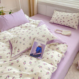 Tineit Romantic Tulip Pink Bedding Set Bed Flat Sheet Pillowcase Twin Full Queen Princess Style Bed Linen Kids Girls Floral Duvet Cover