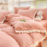 Tineit Carved milk fleece four-piece set thickened warm solid color winter flannel fleece quilt cover coral fleece bedding