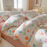 Tineit Cute Bear Double Layer Yarn Quilt Cover Bed Sheet Pillowcase Twin Queen Size Bedding Set Girls Kids Duvet Cover Set No Filler