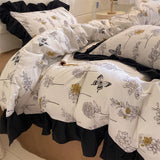 Tineit Ins French Style Girls Heart Lace Bedding Set Bubble Wash Cotton Quilt Cover With Pillowcases Bed Sheet Set 4pcs