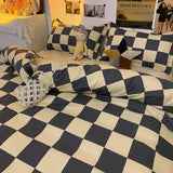 Tineit Fashion Bedding Set Hot Checkerboard Boys Girls Single Double Queen Size Flat Sheet Quilt Duvet Cover Pillowcase Bed Linens