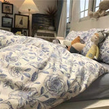 Tineit Fashion Duvet Cover Set Korean Ins Style 2024 New Flat Sheet Pillowcase No Filler Kids Adult Bedding Kit Twin Queen Bed Linen