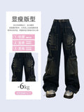 christmas outfit Tineit Women's Cargo Jeans Baggy Harajuku Y2k Oversize 90s Aesthetic Streetwear Vintage Denim Trousers Jean Pants 2000s Trashy Clothes