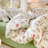 Tineit Lovely Pastoral Girls Flower Bedding Set, Soft Washed Cotton Bed Linens For Dreamy Nights, Simple Bedspread And Home Textile