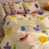 Tineit Kawaii Bear Duvet Cover Set with Flat Sheet Pillowcase No Filler 3 4pcs Queen Single Size Boy Girl Bedroom Home Decor Bed Linens