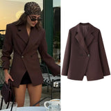 Tineit Women Elegant Solid Slim Office Lady Blazer Coats Long Sleeve Lapel Button Fashion Lapel Suit Jacket Chic Female Streetwear