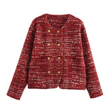 thanksgiving outfit Tineit 2024 Autumn New Product Women's Round Neck Small Fragrant Style Double breasted Knitted Jacket Sweater