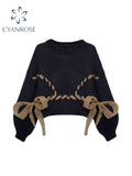 christmas outfit Tineit Women Black Gothic Pullover Sweater Harajuku Y2k Long Sleeves Lace-up Cashmere Knitted Sweaters Aesthetic Vintage 2000s Clothes