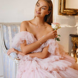 Tineit Customized Pink Multi-Layered A-line robes de soirée Mesh Fabric Off the Shoulder Party Dresses Backless Prom Dress 2025-(PRE-ORDER)