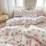 Tineit Purple Floral Double Layer Yarn Quilt Cover Bed Sheet Pillowcase Twin Queen Size Bedding Set Girls Women Duvet Cover No Filler