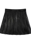 christmas outfit Tineit Women High Waist Pleat Skirt Vintage Harajuku Fashion Above Knee Length Mini PU Faux Leather Ladies Skirt 2025 Autumn Winter New