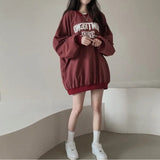 Tineit Letter Print Oversized Round Neck Sweatshirt