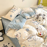 Tineit Cute Dog Bedding Set No Filler Ins Cream Blue Duvet Cover Flat Sheet Pillowcase Kids Adults Fashion Soft Comforter Cover