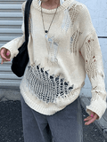 Tineit Distressed Crochet Knit Sweater