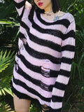 Tineit Distressed Stripe Longline Sweater