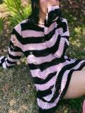 Tineit Distressed Stripe Longline Sweater