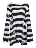 Tineit Distressed Stripe Longline Sweater