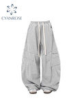 christmas outfit Tineit Women's Grey Baggy Pants Vintage Y2k Pants Harajuku Japanese 2000s Style Oversize Sweatpants High Waist Trousers 2000s Clothes