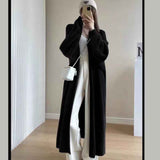 thanksgiving outfit Tineit Y2k Autumn Knit Long Cardigan Sweaters Women Korean Elegant Baggy soft V Neck Hairy Tops Fashion Solid All Match Midi Jackets