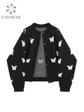 christmas outfit Tineit Korean Fashion Y2k Cardigan Women Butterfly Pattern Autumn Vintage Harajuku Long Sleeve Gothic Black Loose Casual Female Sweater