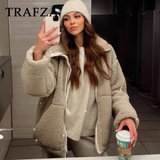 cold weather outfits Tineit 2024 Autumn Winter Casual Women Jackets Fashion Streetwear Thick Oversized Solid Zipper O Neck Teddy Fleece Ladies Coats