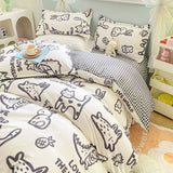 Tineit Floral Bedding Set Kawaii Rabbit Duvet Cover Flat Sheet Pillowcase Soft Bed Linens Single Full Dormitory Bedroom Home Textile