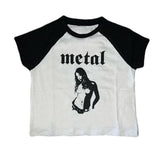 Tineit Emo girl 90s crop Gothic tops geometry letter print punk streetwear Y2K clothes aesthetic hip hop casual aesthetic cute baby tee