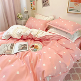 Tineit Red Spot Bed Set Heart Love Quilt Cover Polyester Bedding Sheet Fashion Women Adults Single Double Full Size Bedroom Decor