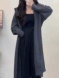 thanksgiving outfit Tineit Casual Knitted Long Hooded Cardigan Women Korean Loose Solid Single-Breasted Sweaters Female Autumn Chic Elegant Daily Outwear