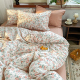 Tineit Romantic Floral Bedding Set Twin Full Queen King Size Bed Linen Girls Adults Bed Flat Sheet Pillowcase Comforter Duvet Cover