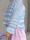 Tineit Stripe Crochet Baggy Sweater