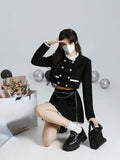 Tineit 2025 Autumn Vintage Suit Korean Fashion 2 Piece Dress Set Black Y2k Mini Skirt Woman + Elegant Crop Tops Casual Casual Clothing