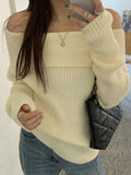 Tineit Solid Off Shoulder Knit Sweater