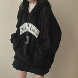 Tineit 2024 Fall Fashion Letter Print Half Zip Oversized Hoodie