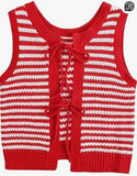 Tineit Knitted Lace Up Contrast Color Tank Sweater Women Sleeveless O-neck Casual Chic 2025 Autumn Vests All-match Basic Tops Street