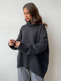 Tineit Solid Knit Oversize Women Sweater Turtleneck Full Sleeve Female Pullover 2025 Elegant  Autumn Winter Warm Fashion Lady Outerwear