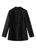 Tineit Black Elegant Blazer Coat Women Single Breasted Notched Pocket Shoulder Pad Jacket Female 2025 Spring Chic Office Lady Outwear