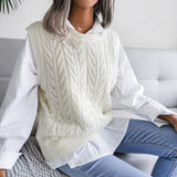 Tineit 2024 Fall Fashion Hollow Leaf Casual Knitted Sweater