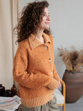 thanksgiving outfit Tineit Retro Plush Lapel Solid Cardigan Women Casual Knitted Single Breasted Pullover Sweaters Female Autumn Fashion Simple Knitwear