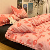 Tineit Floral Bedding Set Korean Style Twin Double Size Duvet Cover No Filling Pillowcases Sheet Fashion Boys Girls Gift Home Textile