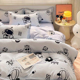 Tineit Ins Cartoon Astronaut Bedding Set Soft Flat Sheet Duvet Cover Pillowcase Polyester Bed Linen Twin Queen Full Size Quilt Cover