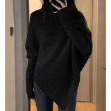 thanksgiving outfit Tineit Irregular Knit Pullover Women Fashion Lazy Loose Solid Elegant Turtleneck Sweater Chic Vertical Pit Strip Harajuku Y2K Jumpers