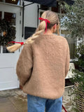 Tineit Mohair Oversize Sweater Women Casual O-neck Knitted Fashion Long Sleeve Warm Pullover Female 2025 Autumn Chic Soft Jumper Tops