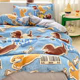 Tineit Cute Dog Bedding Set New Design Girls Ins Duvet Cover with Zipper No Filler Flat Sheet Pillowcase Queen Size Bed Linens